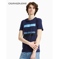 CK JEANS 2020春夏款男装 LOGO圆领短袖T恤J315055 CIK-蓝色 L