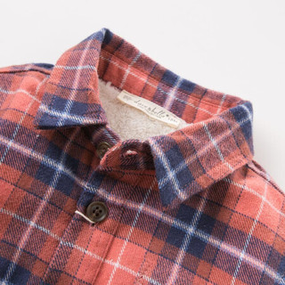 davebella戴维贝拉秋冬季新款男童儿童保暖衬衫 宝宝加绒格子衬衫 英格兰格 73cm(18M(建议身高66-73cm))