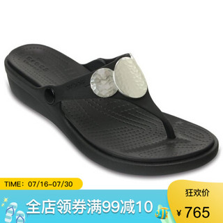 CROCS卡洛驰女鞋凉鞋拖鞋人字凉拖休闲鞋204009 Black / Silver Metallic 10