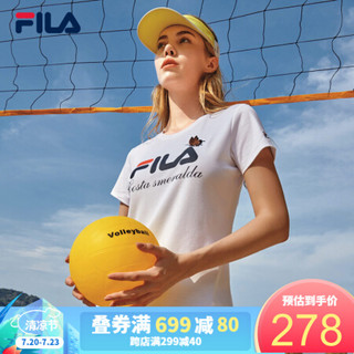 FILA 斐乐官方 女子短袖T恤2020夏新款运动时尚百搭蝴蝶刺绣短袖t 标准白-WT 160/80A/S