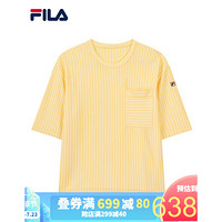 FILA 斐乐官方 女子编织衫 2020秋季新款运动时尚条纹短袖T恤女 浅柠檬黄-YE 165/84A/M