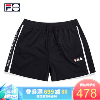 FILA FUSION 斐乐官方女子梭织短裤2020秋夏新款潮流侧条纹运动裤 深黑-BK 160/62A/S