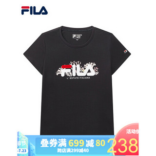 FILA 斐乐官方女子短袖T恤 2020夏季新款百搭时尚丝柔棉圆领T恤 传奇蓝-NV 165/84A/M