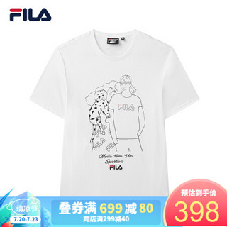 FILA 斐乐官方 男子短袖T恤 2020夏秋新款运动休闲简约时尚优雅T 标准白-WT 170/92A/M