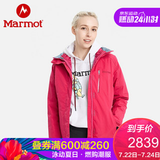 Marmot/土拨鼠秋冬运动防风舒适保暖羽绒三合一冲锋衣女户外 枚红6347 L 欧码偏大