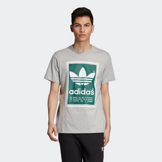 阿迪达斯官网 adidas 三叶草 FILLED LABEL 男装运动短袖T恤ED6939 中麻灰/森林绿 M(180/100A)