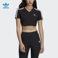 阿迪达斯官方 adidas 三叶草 CROPPED TEE 女子短袖上衣DV2622 黑色 30(参考身高:160~165CM)