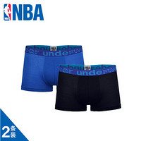NBA男士平角运动内裤2条装 U凸囊袋性感四角中腰内裤 纯黑/纯蓝 M