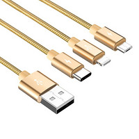 幻响（i-mu）三合一手机充电线 USB-C适用苹果iPhone11/XS/R华为小米 金色