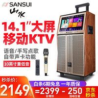 山水（SANSUI） 广场舞音响带显示屏户外演出音箱无线话筒蓝牙k歌点歌跳舞拉杆移动ktv视频播放器 QX10（14.1吋大屏+1只无线话筒+天能电池）