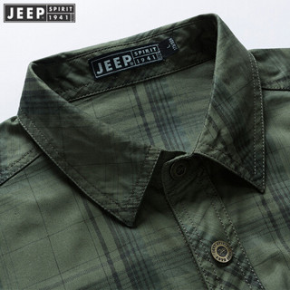 吉普JEEP 短袖衬衫男夏季薄款男装男士格子大码休闲半袖衬衣上衣 RSC0250 卡其 5XL