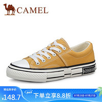 骆驼（CAMEL） 女士 复古港味粗线条撞色车缝线圆头帆布鞋 A01228636 姜黄 37