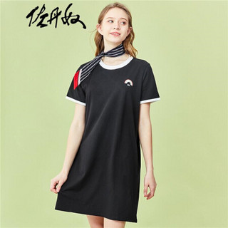 佐丹奴（Giordano） 连衣裙 佐丹奴（Giordano）女装 裙棉质撞色领小刺绣连衣裙05460485 09标志黑 中码