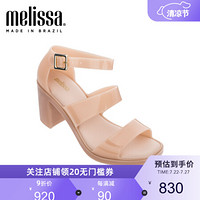 melissa梅丽莎2020春夏新品时尚三条带搭扣粗跟摩登女士凉鞋 浅粉色 7