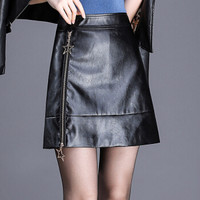 AUDDE 2019秋季新款女装新品半身裙女韩版显瘦皮裙女高腰A字裙大码黑色包臀裙子 KKAZR6339 黑色 L/28