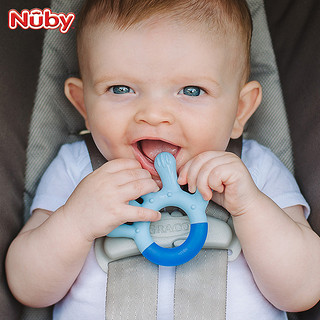 美国Nuby婴儿牙胶磨牙棒防吃手宝宝可水煮咬胶玩具儿童硅胶牙胶 1段小鱼紫色+2段转盘粉色+3段手型蓝色2
