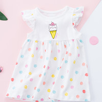 贝贝怡女童短袖连衣裙夏天新款薄款洋气裙子女宝宝时尚纯棉公主裙 浅蓝(蝴蝶结小雏菊后开扣Q234) 120cm