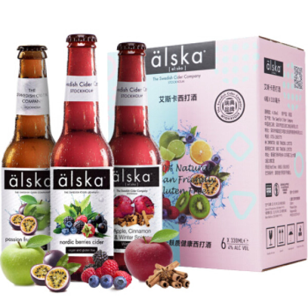 英国艾斯卡alska水果啤酒进口啤酒果啤330ml*6瓶装混合口味西打酒套装