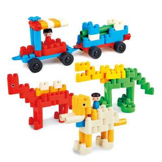 商品hape探秘恐龙套polym软积木2岁 男女孩儿童益智玩具管道拼搭200粒