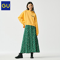 GU极优女装百褶长裙(花朵)2020春季新款时尚复古森系半身裙321087