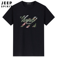 吉普JEEP T恤男短袖休闲圆领印花百搭2020春夏中青年打底小衫上衣男装 JHL279005 黑色 2XL