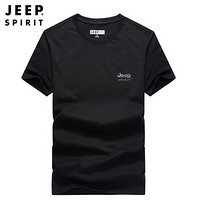 吉普JEEP T恤男短袖休闲潮韩版圆领宽松半袖2020春夏中青年打底小衫上衣男装 XY0137 黑色 XL