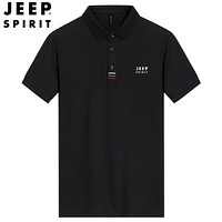 吉普 JEEP 男士2020夏季时尚薄款POLO衫休闲翻领男装短袖T恤 PO277808 黑色 3XL