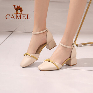 骆驼（CAMEL） 女鞋 气质风休闲方头蝴蝶结粗跟扣带单鞋 A01549607 裸色 37