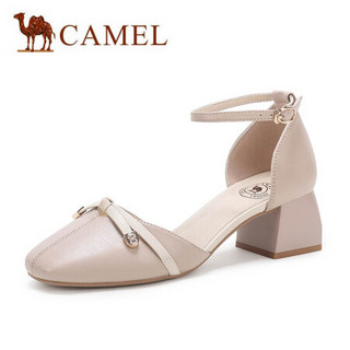 骆驼（CAMEL） 女鞋 气质风休闲方头蝴蝶结粗跟扣带单鞋 A01549607 裸色 37