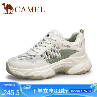 骆驼（CAMEL） 女士 甜美百搭鞋面拼接车缝线厚底老爹鞋 A015256116 米/牛油果绿 35