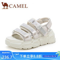 骆驼（CAMEL） 女鞋 ins透气拼接鞋面魔术贴运动凉鞋 A025256135 米色 38