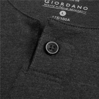 佐丹奴（Giordano） T恤 佐丹奴T恤衫男装纽扣亨利领上衣男休闲一粒扣男生短袖t恤01020399 04花纱深灰 中码