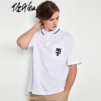 佐丹奴（Giordano） POLO衫 男宽松Polo莱卡弹力棉落肩绣花男士短袖POLO衫01010395  01标志白 加大码