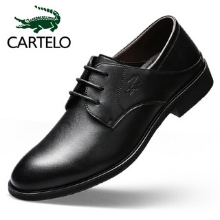 卡帝乐鳄鱼 CARTELO  低帮系带商务英伦圆头休闲皮鞋男 6976 黑色 40