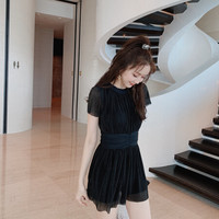 亦美珊 YI MEI SHAN 学生保守连体泳衣女 复古裙式黑色显瘦遮肚韩国ins小香风游泳衣女 YMS199257 黑色 XXL