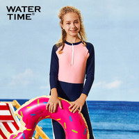 Watertime蛙咚 儿童泳衣 男女童长袖连体防晒训练泳衣中大童学生女孩速干游泳装备 粉色【女童】 身高128-140（8/10岁）