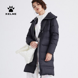 KELME/卡尔美 秋冬保暖白鸭绒羽绒服女纯色中长款翻领显瘦长外套36942031 杏色 S/155