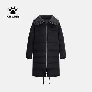 KELME/卡尔美 秋冬保暖白鸭绒羽绒服女纯色中长款翻领显瘦长外套36942031 杏色 S/155