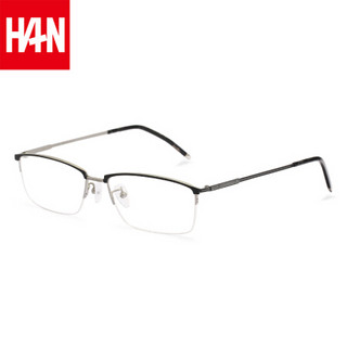 汉（HAN）近视眼镜女 眼镜架半框纯钛眼睛框镜架女平光近视镜眼镜框女  42066 哑银 配依视路1.60钻晶A4镜片(0-800度)