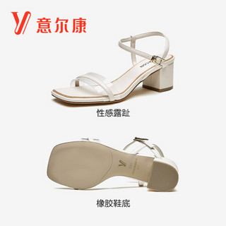 意尔康 意尔康女鞋韩版优雅高跟鞋仙女风透明条带粗跟时装凉鞋女 Y351ZL49496W 米白 39
