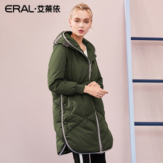 【清仓价】ERAL/艾莱依羽绒服女秋冬中长款加厚连帽外套 军绿 165/88A/L