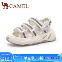 骆驼（CAMEL） 女鞋 时髦ins潮夜光松紧魔术贴厚底运动凉鞋 A025256120 米色 39