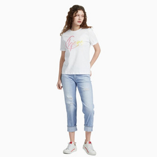 CK JEANS 2020春夏款女装 纯棉渐变色胶印Logo短袖T恤J214835 YAF-白色 S