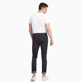 【许光汉同款】CK JEANS 2020春夏款 男装中腰猫须磨白时髦楔形牛仔裤 J314789 1BZ-深灰色 28/32