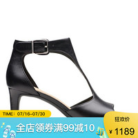 Clarks其乐女鞋T字扣带高跟凉鞋26140173 Black Leather 5M