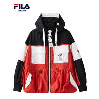 FILA x MIHARA斐乐蔡徐坤力荐 女子梭织外套2020新款联名款抽绳外套宽松上衣 红色拼接-RD 160/80A/S