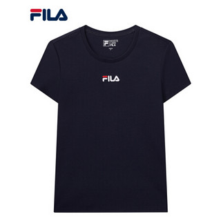 FILA 斐乐官方 女子短袖T恤 2020春季新款简约休闲运动打底衫女 蔡徐坤力荐 群青蓝-NV 165/84A/M