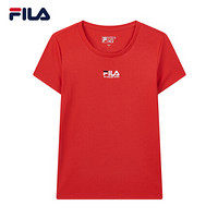 FILA 斐乐官方 女子T恤 2020夏季新款小LOGO基础百搭T恤打底衫女 传奇红-RD 160/80A/S