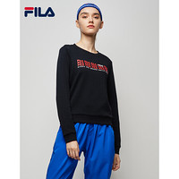 FILA 斐乐官方套头卫衣女子2020秋季新款时尚运动针织印花长袖女圆领上衣 正黑色-BK 160/80A/S