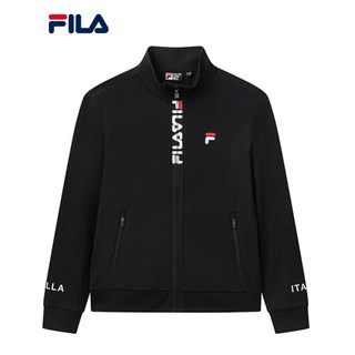 FILA 斐乐官方 男子外套 2020秋季新款运动休闲立领针织长袖外套上衣男 正黑色-BK 165/88A/S